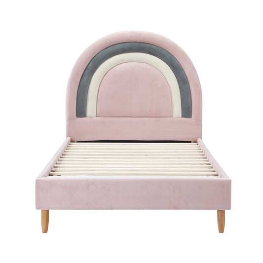 Single Size Pink Velvet Kids Bed Frame
