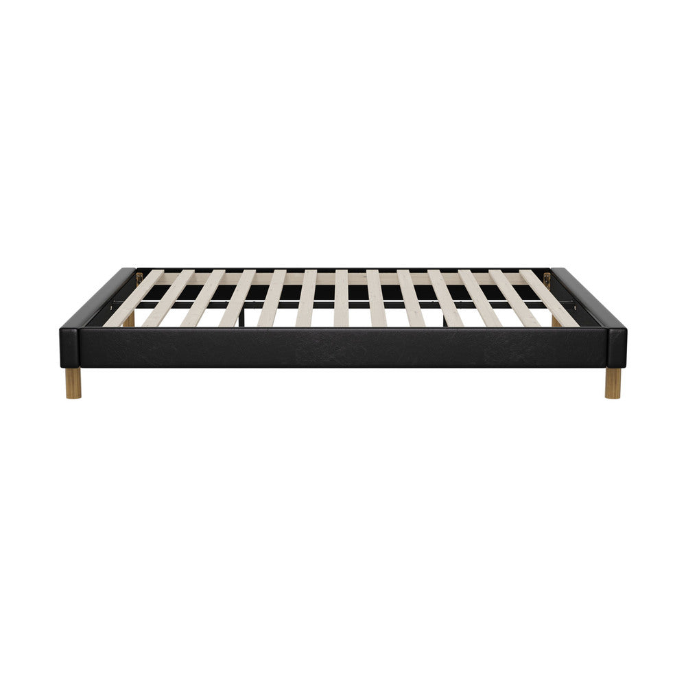 Black Leather Queen Size Bed Frame Base