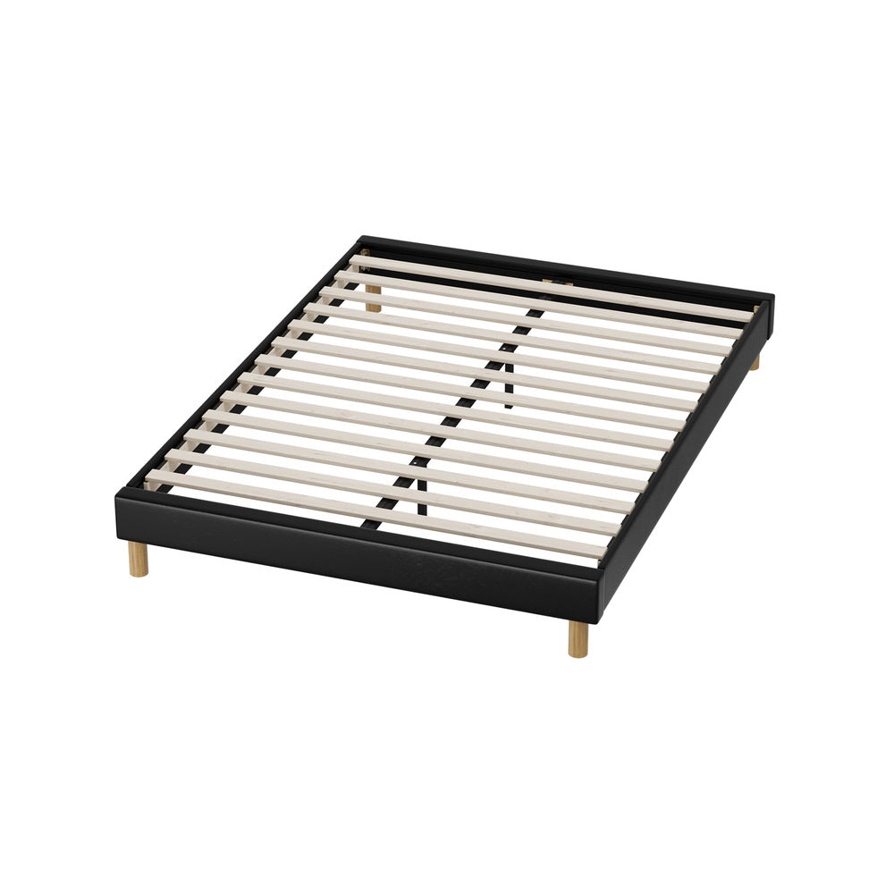 Black Leather Queen Size Bed Frame Base