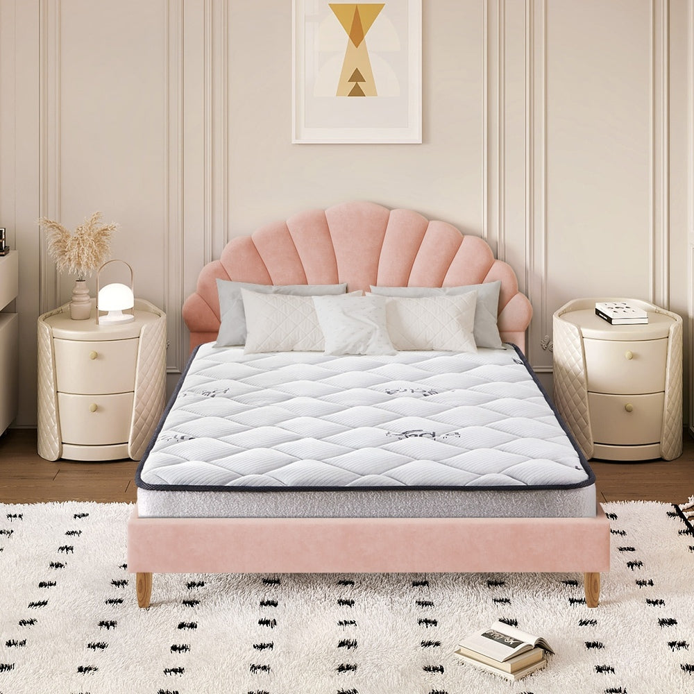 Pink Velvet Double Size Bed Frame with Mattress