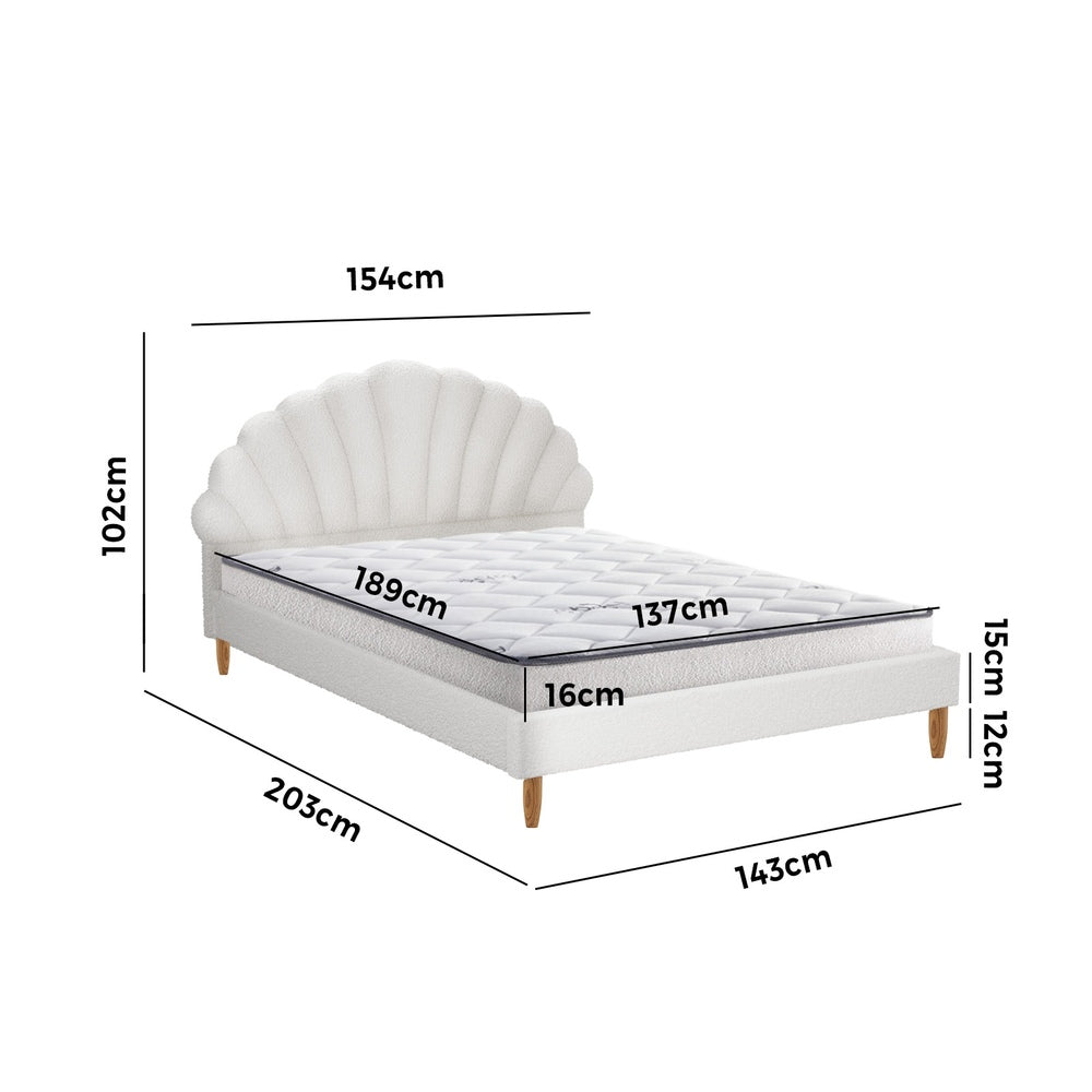 White Boucle Double Size Bed Frame with Mattress