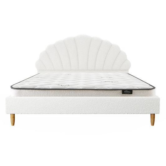 White Boucle Double Size Bed Frame with Mattress