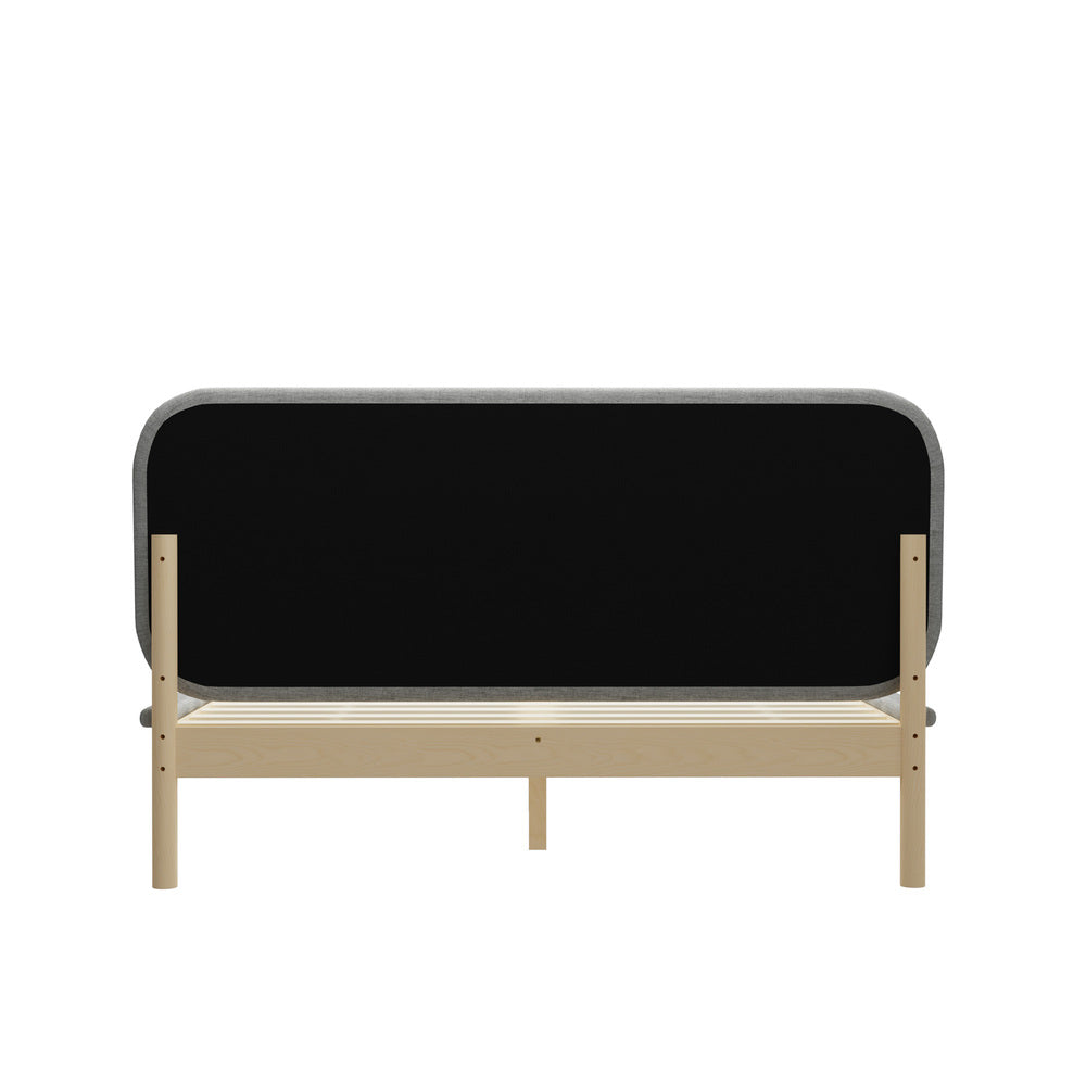 Double Size Wooden Bed Frame with Padded Fabric Edges and Headboard