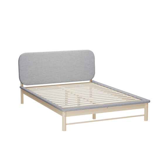 Queen Size Wooden Bed Frame with Padded Fabric Edges and Headboard