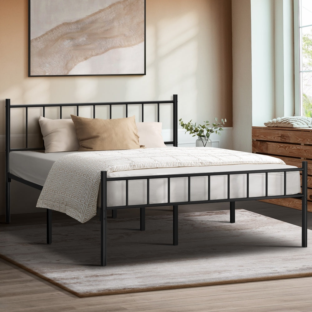 Black Metal Platform Bed Frame Queen Size