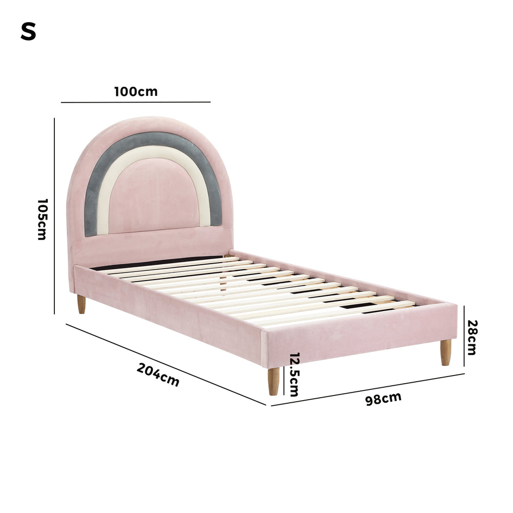 Single Size Pink Velvet Kids Bed Frame