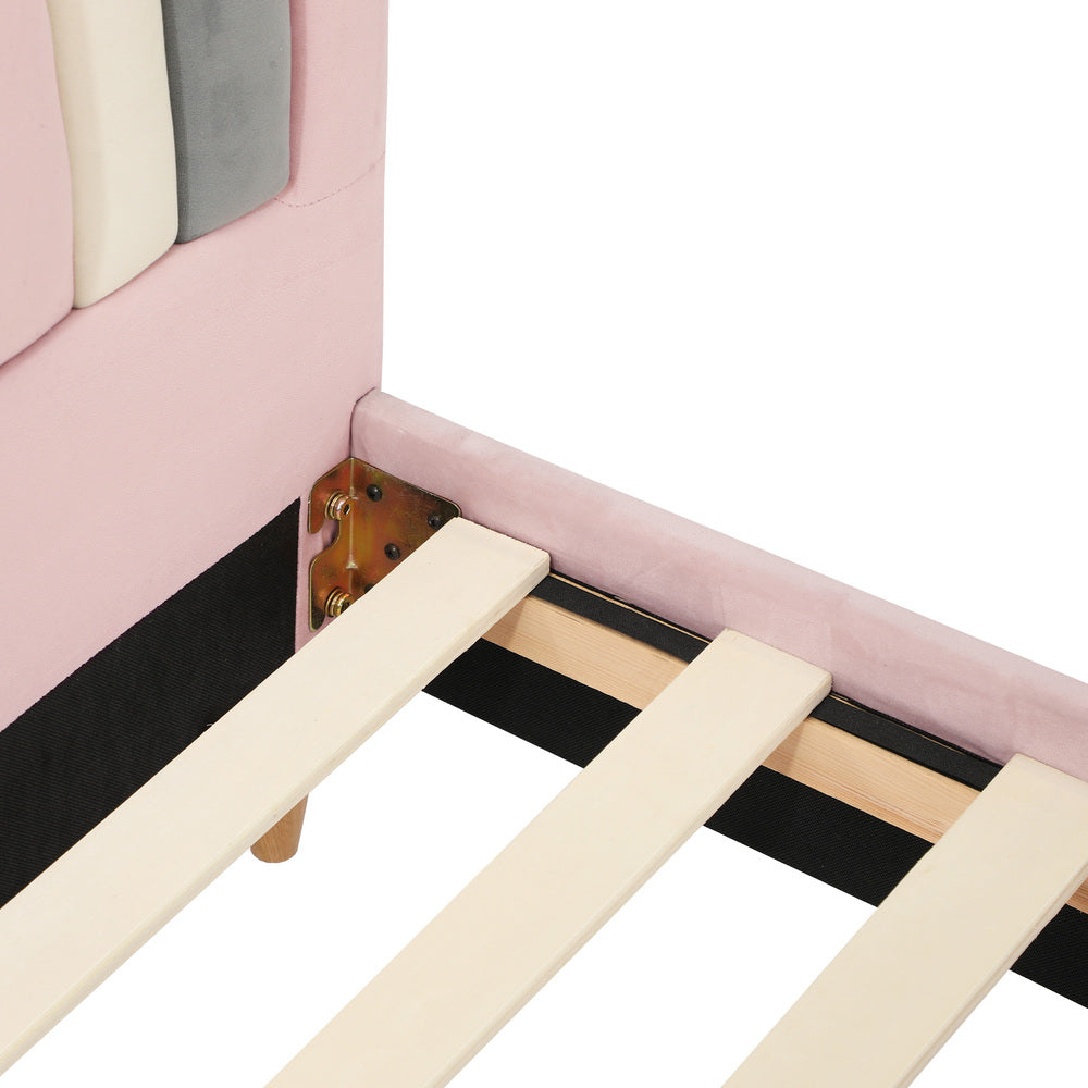 Single Size Pink Velvet Kids Bed Frame