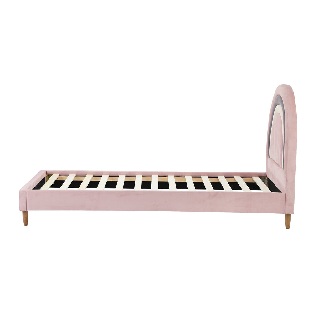 Single Size Pink Velvet Kids Bed Frame