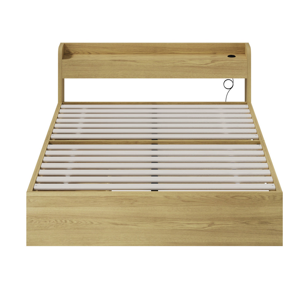 Double Bed Frame with Two Drawers and Charging Ports