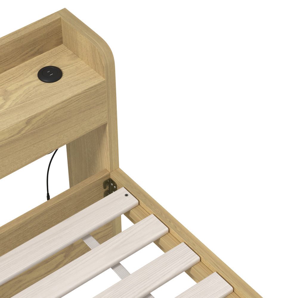 Double Bed Frame with Two Drawers and Charging Ports