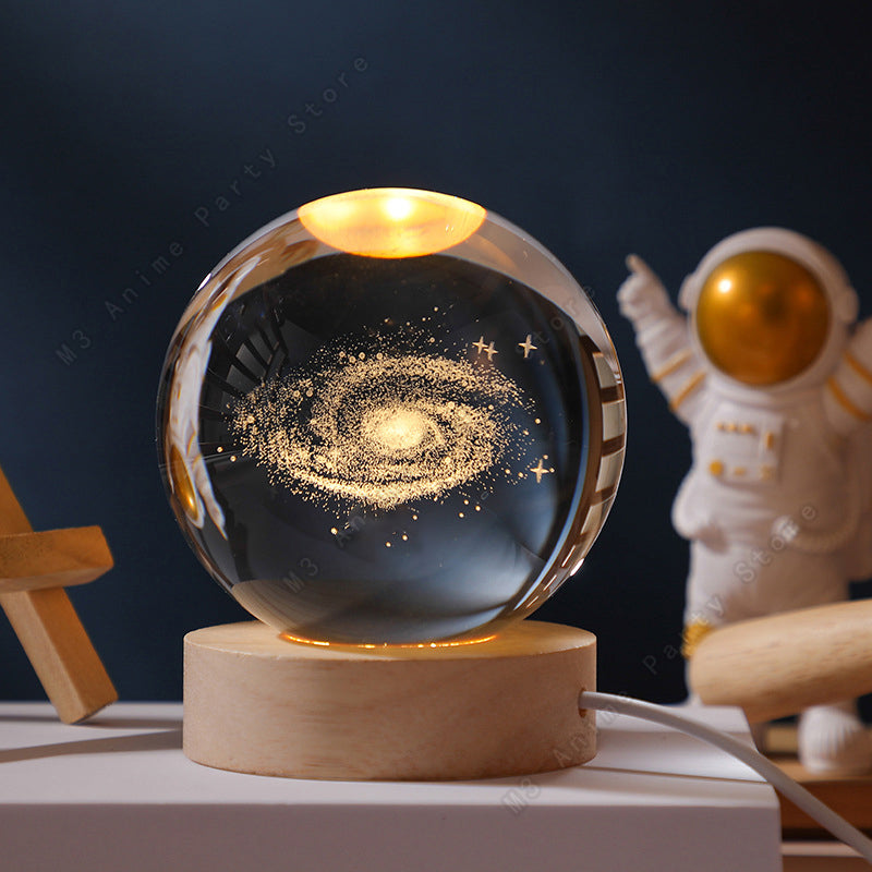 Unique 3D Crystal Ball Night Light Table Glowing Galaxy Lamp