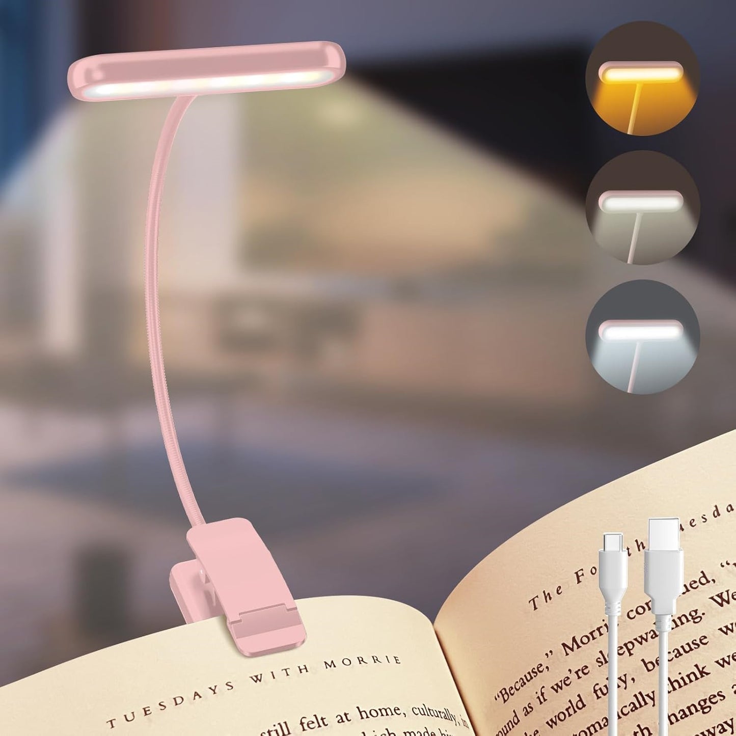 14 LEDs Book Light USB Rechargeable Flexible Easy Clip Reading Light
