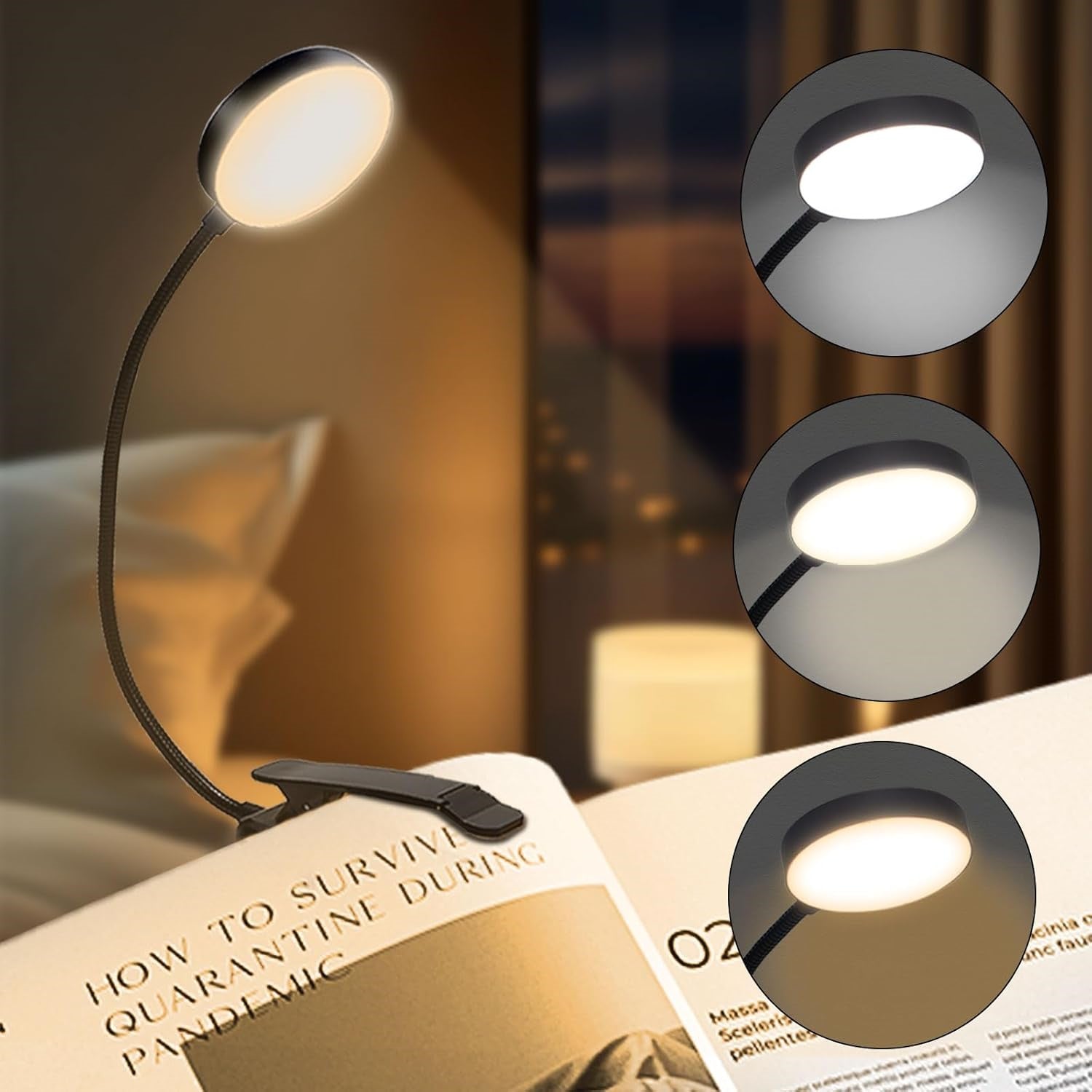 14 LEDs Book Light USB Rechargeable Flexible Easy Clip Reading Light